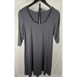 Eileen Fisher Sz L Charcoal Gray Fine Jersey Scoop Neck Tunic Top USA Lagenlook
